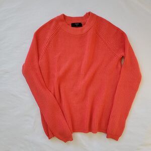 Tahari Pullover Ribbed Knit Sweater Viscose Blend Neon Red sz XS